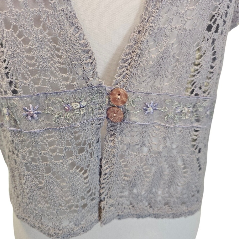 Sheer Crochet Lace Fairycore Y2K Overtop Blouse Top | Purple Lavender | Size 8 - Picture 6 of 12